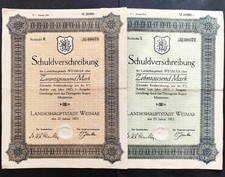 2 obligacje Landescapital Weimar, 10000 i 20000 marek, 1923