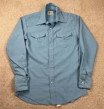 Vintage 70s Niver Texas Mesquite Western Shirt Men M Blue Pearl Snap Rockabilly