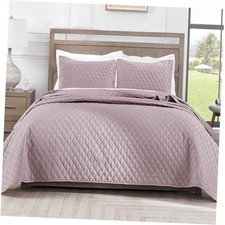 Reversible Size Quilt Bedding Set with Pillow Shams, California King Lilac Ash