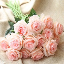 Amzali Artificial Flowers, Silk Rose Real Looking Blush Flower Home Decorations