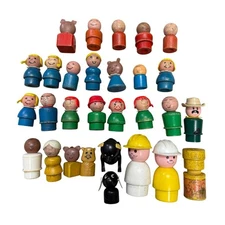 Vintage Little People Wooden Figures Lot of 29 People Animals Toys 1960s - BS