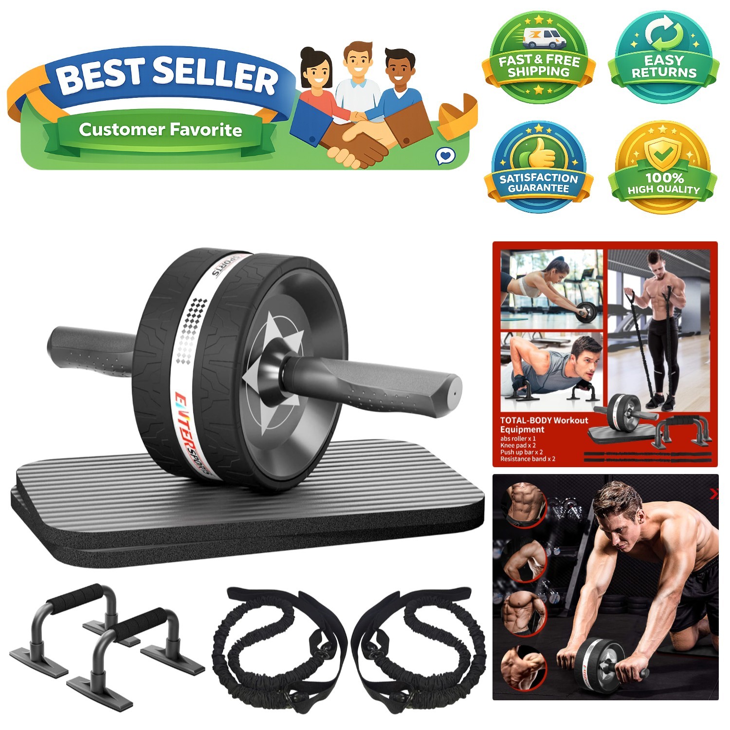 Ultimate Ab Roller Wheel Kit: 6-in-1 Fitness Set for Core Strength and Stability