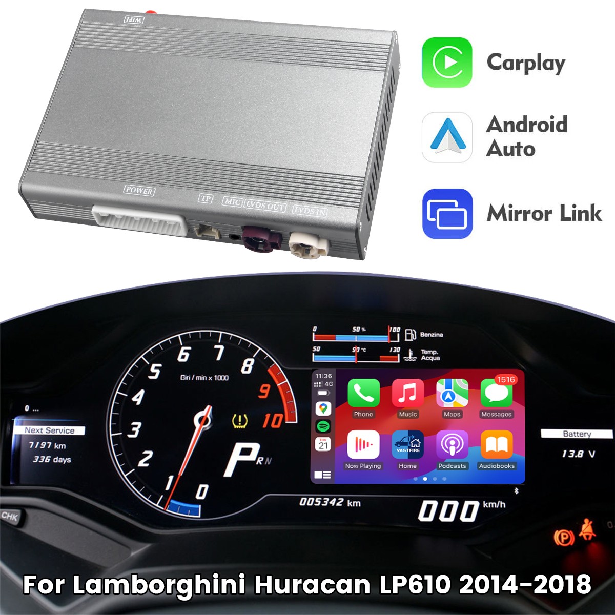 Wireless Carplay Android Auto Interface For Lamborghini Huracan LP610 2014-2018