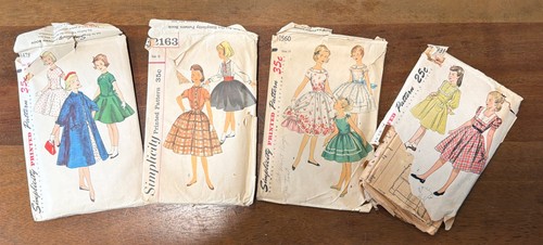 4-Vintage 1940S And 1950S Simplicity Printed Patterns Size 10 Girls