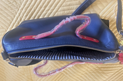 Like Dreams Blue and White with Red Straps Barrell Bag with Detachable Strap - Picture 5 of 9