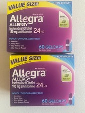 Allegra Allergy 24 Hr No Drowsy 60ct Gelcaps Long Fast-Acting 2 Boxes Exp 5/26