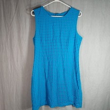 Alfred Sung Blue Square Eyelet Lace Shift Dress Lined Size 12 Cotton