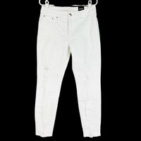 Rhodanthe Women's RO1 Distressed Stretch Boyfriend Jeans Sz 10 White Skinny NWT