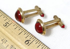Signed by Correct Quality Red Stone Yellow Gold Plated Cuff Links Vintage — photo 2