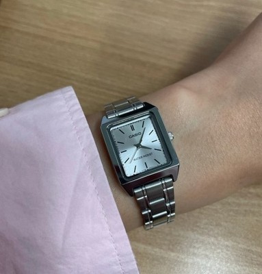 LTP-V007D-7E Casio Women Analog square metal Watch Dial Original New silver