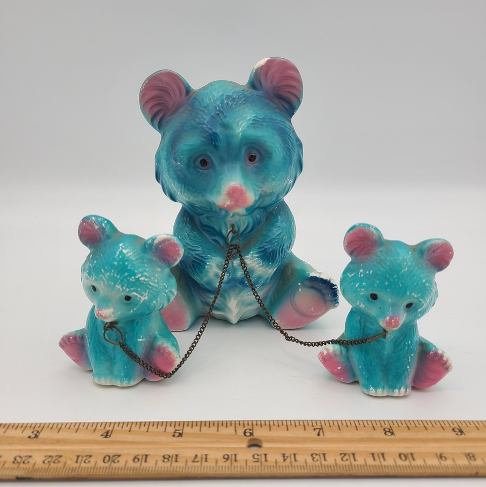 Bonkers kitschy MCM Japan ceramic bear chained to a baby — the kind of weird-wonderful vintage piece that stops every guest dead in their tracks.