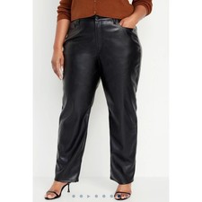 Old Navy Black High Rise OG Loose Leg Faux Leather Pants Size 16 NWT Wet Look