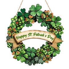 St. Patrick's Day Door Sign Happy St. Patrick's Day Wreath Wooden Shamrock Do...