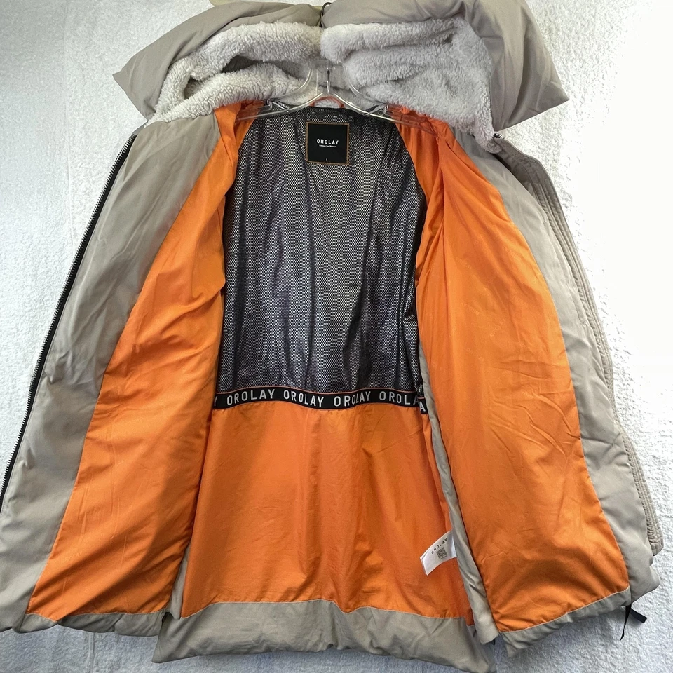 Orolay вниз пуховик куртка женщин большой бежевый с капюшоном парка шерпа с подкладкой карманы - Изображение 4 из 4