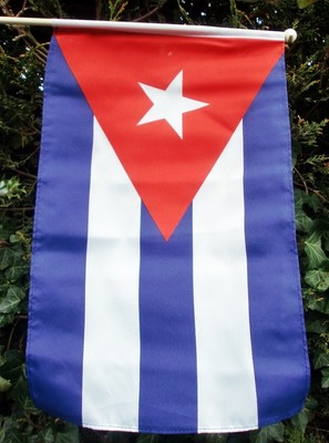 CUBA LARGE HAND WAVING FLAG 18'' X 12'' WITH 24'' POLE flags CUBAN HAVANA
