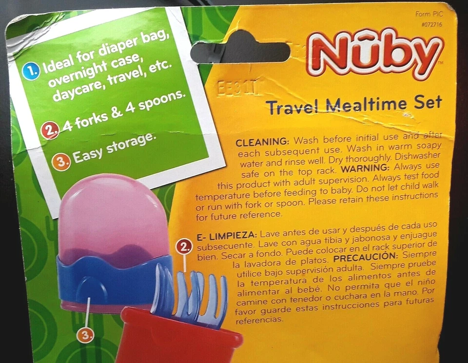 Juego de cubiertos de viaje para comer Nuby Baby - 4 tenedores, 4 cucharas y estuche - 6 meses + NUEVO Foto 4 de 4
