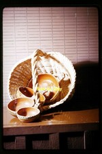 Still Life of Basket & Pottery Bowls in mid 1950's, Kodachrome Slide aa 18-5b