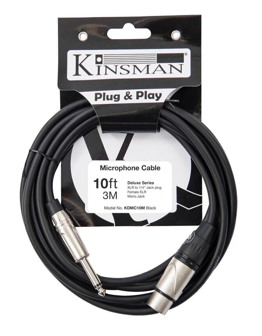 Kinsman Deluxe Mono Microphone Cable (10ft/3m) Low Noise XLR to 1/4 Jack by JHS