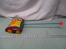 Fisher Price #230 Music Box Sweeper Musical Vintage Wood Metal Push Toy Green