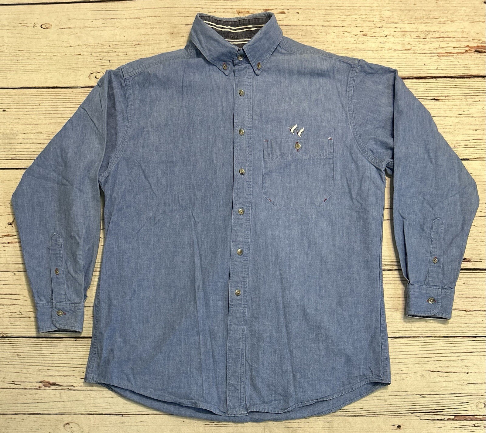 Creekwood Shirt Mens L Blue Denim Button-Down Embroidered Ducks USA Made
