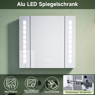 Spiegelschrank Bad Badspiegel LED Rasierer-Steckdose Beschlagfrei Alu 60x65 Bad