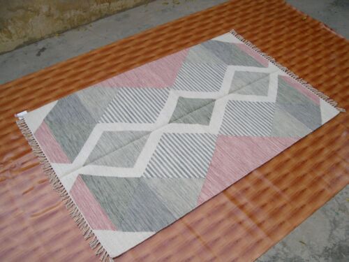 4x6 tapis de salon Kilim tissu plat décor Kilim laine rose Kilim tissé à la main - Photo 1 sur 5