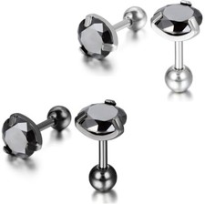 Men's Women's Round CZ Stainless Steel Ball Screw Back Pierced Stud Earrings