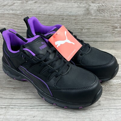 New Puma Safety Stepper Womens 10 Low Black Pink Purple Work