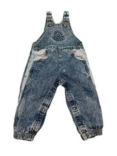 Vtg OshKosh B'Gosh USA Made Acid Wash Overalls 24 Months 3D Bugs READ