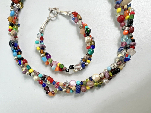 Beaded Double Fashion Necklace And Bracelet Set