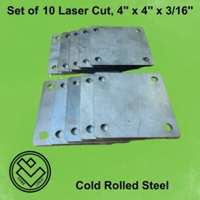 10-4" steel Base Plate,  3/16" thick, 3/8" holes, Laser Cut, weldable