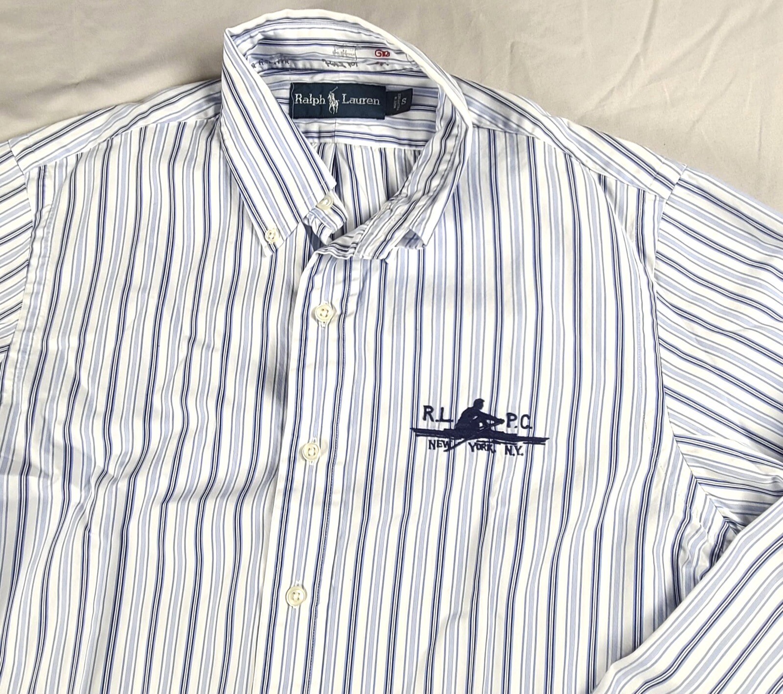 FILA Camicia da canottaggio vintage Ralph Lauren 100% cotone blu e bianca a righe donna piccola