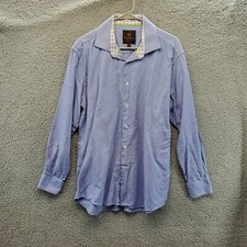 Tattersall London Mens Dress Shirts Plaid Cotton Blue Size 17/34-35 Crosby