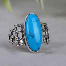 Beautiful Turquoise Gemstone Ring 925 Sterling Silver Women's Promise Ring Gift
