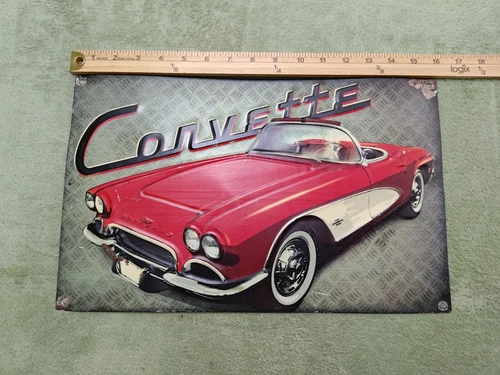 Vintage Corvette Chevy Stingray Tin Metal Sign Garage Shop GM 16x10 in