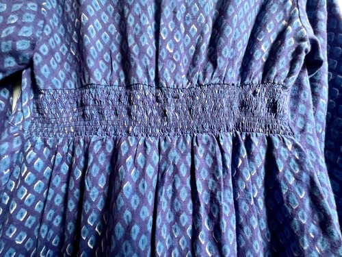NILA RUBIA Tunic Top Small Blue Cotton Hand Block Printed Pockets Long Sleeves - Picture 7 of 9