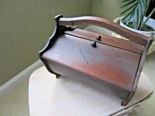 1940s Wood Sewing Box Round Basket 2 Flip Top Doors