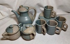 CROTO AZUL AVALOS CERÁMICA CAFÉ TETERA AZÚCAR CREMA 4 TAZAS PLATILLOS DOS TONOS