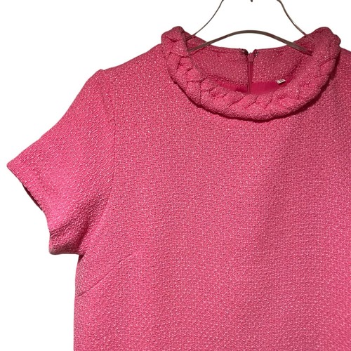 Rosa Rose Tweed Jackie Kleid Kurzarm Gold Knopf Knielang Flechtborte M - Bild 5 von 10