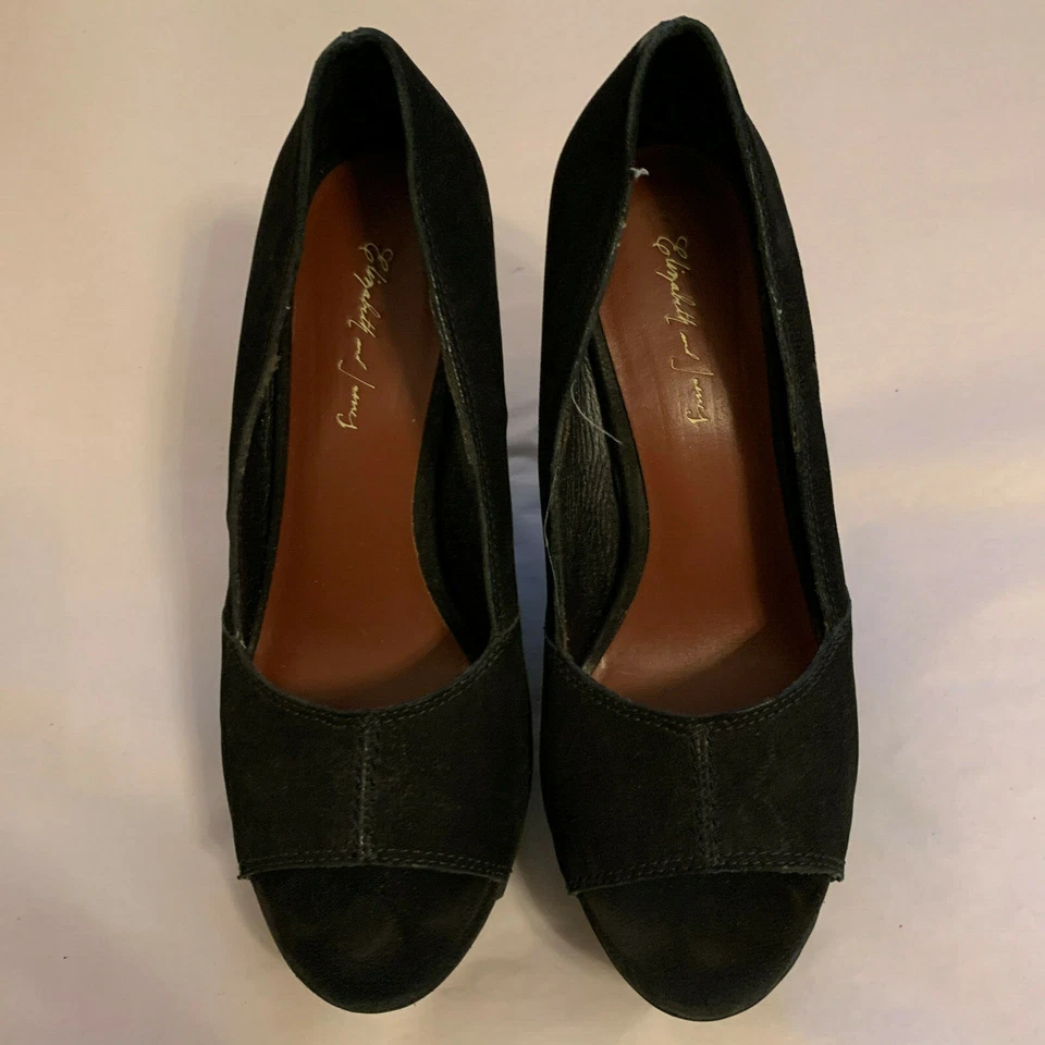 Zapatos ELIZABETH & JAMES Mujer Negro Gamuza Cuña PeepToe Tacones PLATAFORMA Talla 6.5 Foto 2 de 4