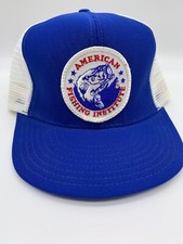 VINTAGE BLUE AMERICAN FISHING INSTITUTE TRUCKER HAT MADE IN USA