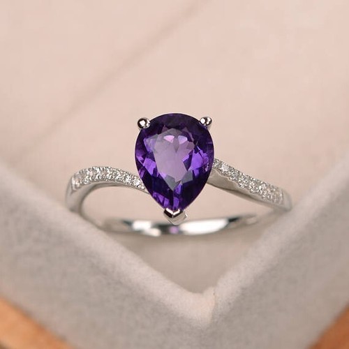 1.70 Ct Real Amethyst & Lab Created Diamond Wedding Ring 925 Sterling Silver - Picture 8 of 11