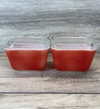 Vintage PYREX Red Refrigerator Dish 0501 T.M. REG & Original Lids 501-C Set 