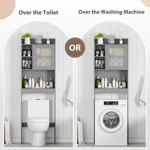 Over the WC Aufbewahrungsschrank Badezimmer Organizer mit Regal braun/weiß/grau - Bild 12 von 31