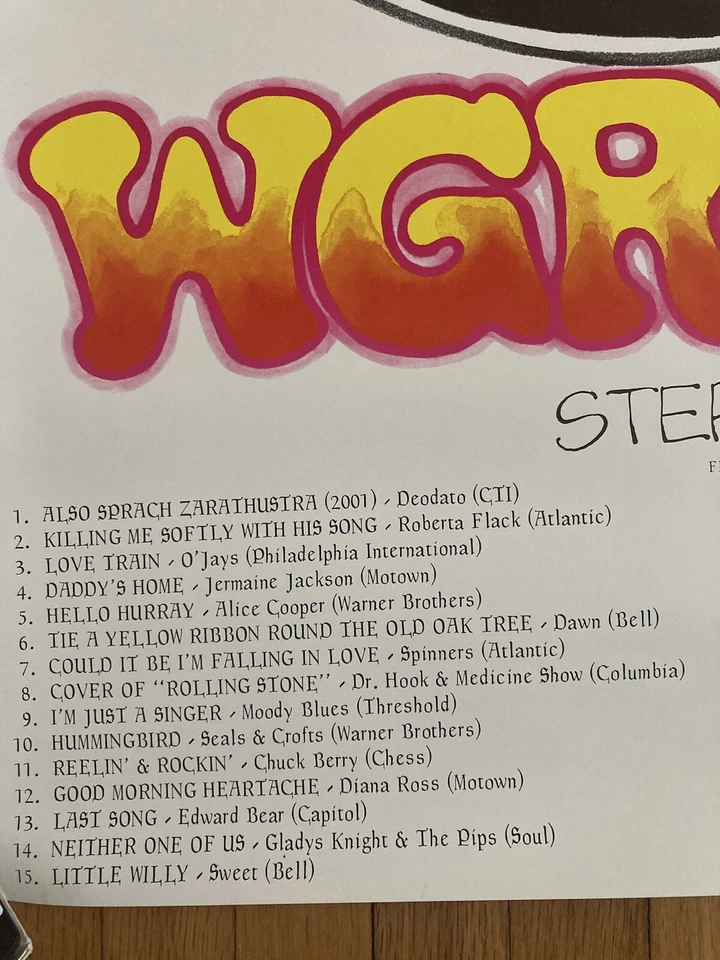 1973 hippie top 30 poster Q FM 97 Radio Station WGRQ Buffalo NY Rock Album bowie - Image 3 of 4