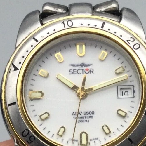 Sector No Limits Watch Women Silver Gold Tone Swiss Date 100M New Battery 6.5" - Image 3 of 4