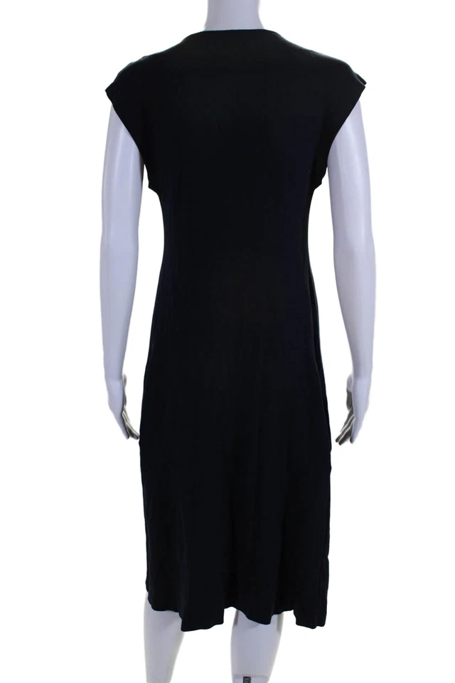 Vestido midi para mujer tallado cuello barco sin mangas línea A bolsillos azul marino talla S Foto 3 de 4