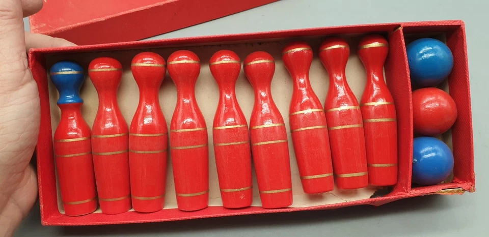 Altes Tisch-Kegel-Spiel Holz mit OVP unbespielt - Bild 3 von 4