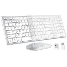 Wireless Keyboard Mouse Combo Low Profile USB C Cordless White Silver