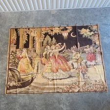 Vintage Belgian Tapestry Wall Hanging Party Courting Scene 67in X50in